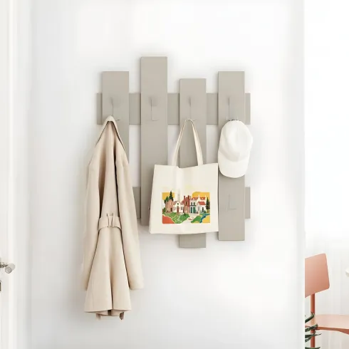 Appendiabiti a Muro per Ingresso in Legno Cashmere 8 Ganci Moderno