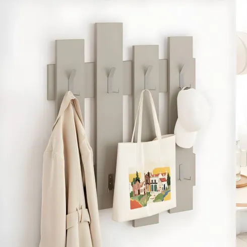 Appendiabiti a Muro per Ingresso in Legno Cashmere 8 Ganci Moderno