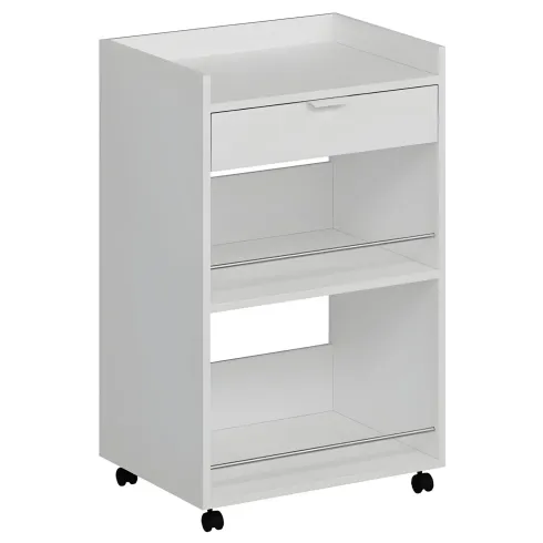 Carrello per Cucina Mobile Multiuso Ruote Bianco 1 Cassetto 2 Ripiani
