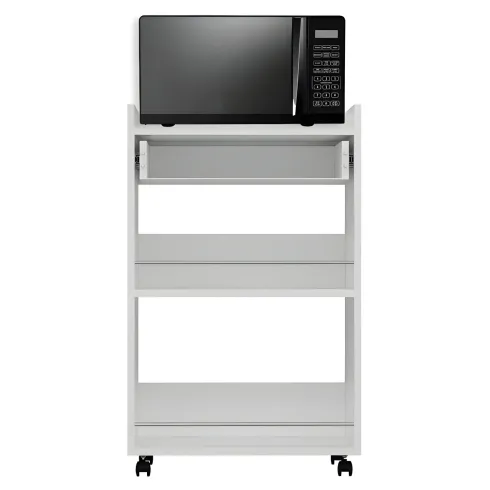 Carrello per Cucina Mobile Multiuso Ruote Bianco 1 Cassetto 2 Ripiani