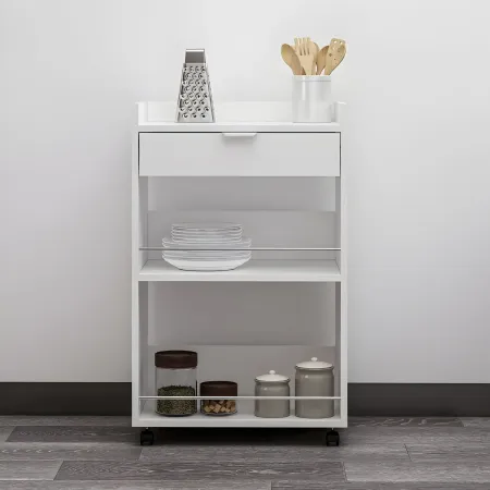 Carrello per Cucina Mobile Multiuso Ruote Bianco 1 Cassetto 2 Ripiani