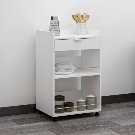 Carrello per Cucina Mobile Multiuso Ruote Bianco 1 Cassetto 2 Ripiani