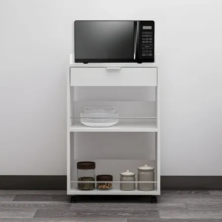 Carrello per Cucina Mobile Multiuso Ruote Bianco 1 Cassetto 2 Ripiani