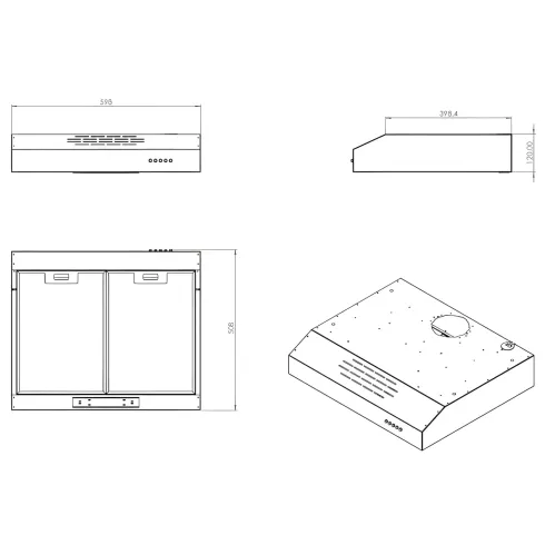 Cappa per Cucina Sottopensile Inox 60 cm Motore Singolo 3 Velocità