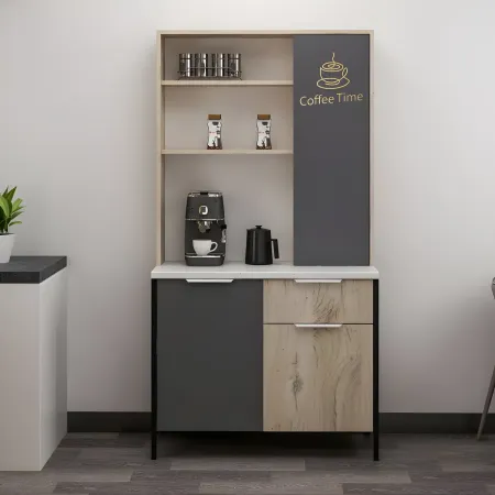 Mobile Caffè Multiuso Ripiani a Giorno Ante Cassetto Rovere Antracite
