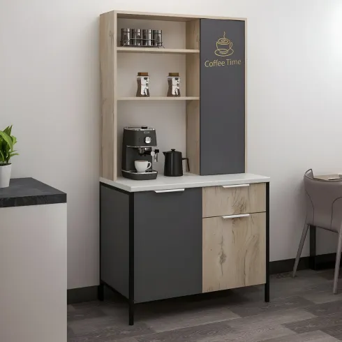 Mobile Caffè Multiuso Ripiani a Giorno Ante Cassetto Rovere Antracite