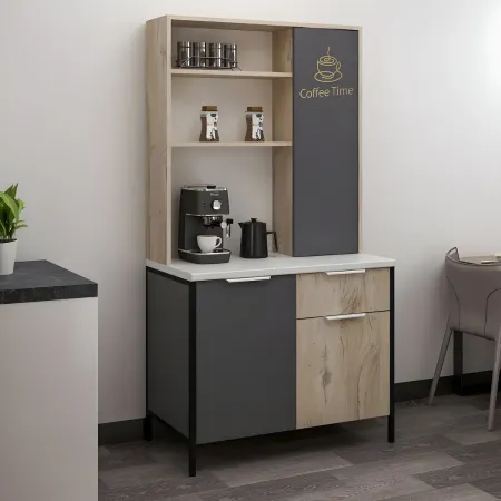 Mobile Caffè Multiuso Ripiani a Giorno Ante Cassetto Rovere Antracite
