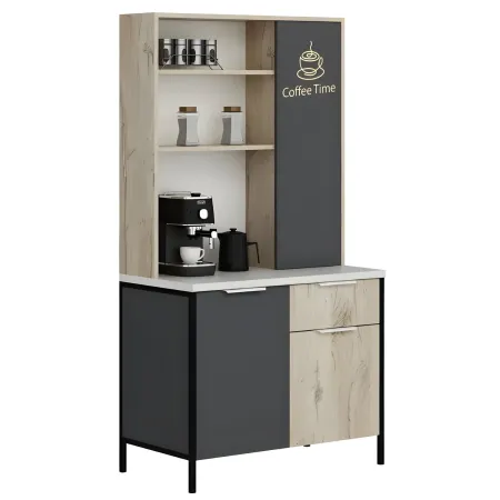 Mobile Caffè Multiuso Ripiani a Giorno Ante Cassetto Rovere Antracite