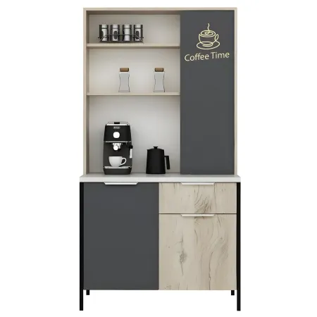 Mobile Caffè Multiuso Ripiani a Giorno Ante Cassetto Rovere Antracite