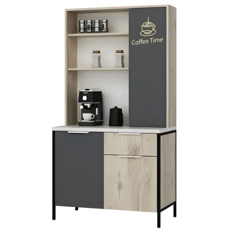 Mobile Caffè Multiuso Ripiani a Giorno Ante Cassetto Rovere Antracite