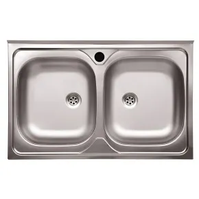 Lavello da Appoggio 80x50 cm 2 Vasche in Acciaio Inox per Cucina