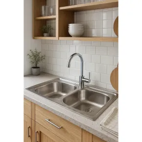 Lavello da Appoggio 80x50 cm 2 Vasche in Acciaio Inox per Cucina 2