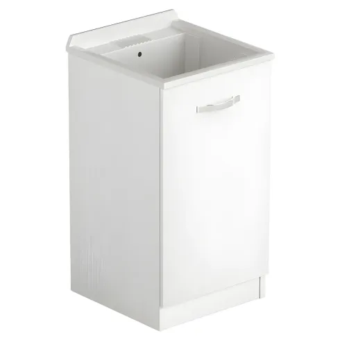 Mobile Lavatoio con Anta in Legno Bianco Frassinato per Lavanderia