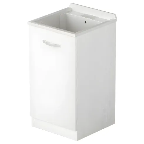 Mobile Lavatoio con Anta in Legno Bianco Frassinato per Lavanderia