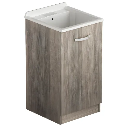 Mobile Lavatoio con Anta in Legno Argilla per Lavanderia Vasca Resina