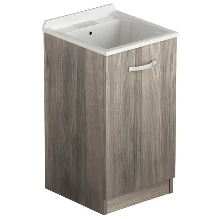 Mobile Lavatoio con Anta in Legno Argilla per Lavanderia Vasca Resina