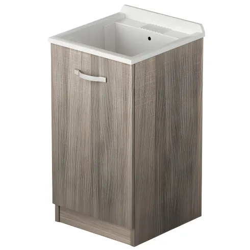 Mobile Lavatoio con Anta in Legno Argilla per Lavanderia Vasca Resina