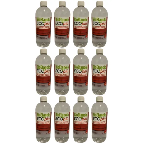 12 Bottiglie 1L Bioetanolo Liquido per Camini Stufe Ecologico Inodore
