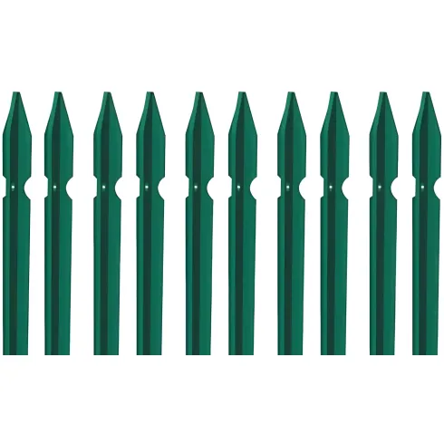 10 Paletti 225x3,5 cm in Ferro Plastificato Verde per Recinzione
