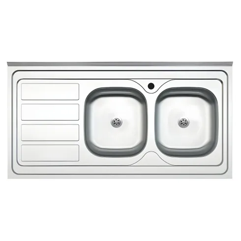Lavello 2 Vasche con Gocciolatoio Sinistro Inox da Appoggio 120x60 cm