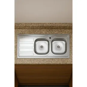 Lavello 2 Vasche con Gocciolatoio Sinistro Inox da Appoggio 120x60 cm 2