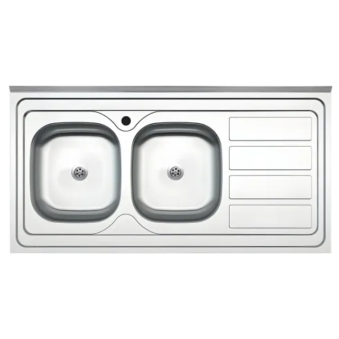 Lavello 2 Vasche con Gocciolatoio Destro Inox da Appoggio 120x60 cm