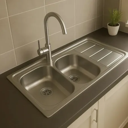 Lavello 2 Vasche con Gocciolatoio Destro Inox da Appoggio 120x60 cm
