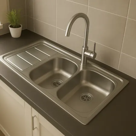 Lavello 2 Vasche con Gocciolatoio Sinistro Inox da Appoggio 120x60 cm