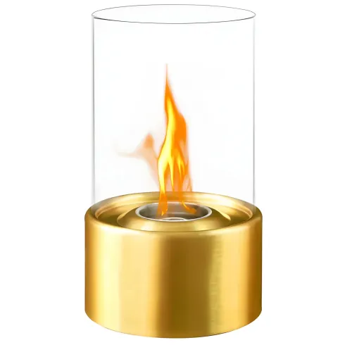 Camino a Bioetanolo da Tavolo Oro con Vetro Ø16x27 cm in Acciaio