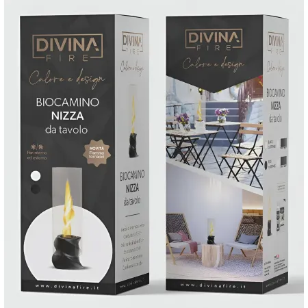 Camino Bioetanolo da Tavolo Nero Ø14,5 Fiamma Tornado Interno Esterno