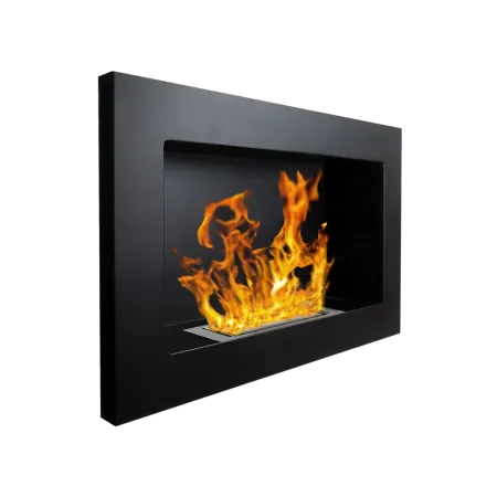 Camino a Bioetanolo da Incasso 2kW Nero in Acciaio Inox 65x12x40 cm