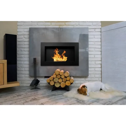 Camino a Bioetanolo da Incasso 2kW Nero in Acciaio Inox 65x12x40 cm