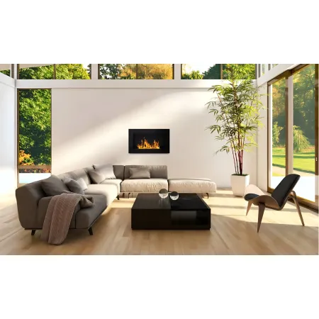 Camino a Bioetanolo da Incasso 2kW Nero in Acciaio Inox 65x12x40 cm