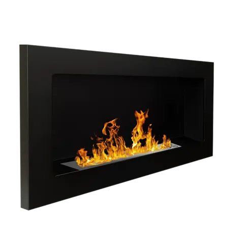 Camino a Bioetanolo da Incasso 2,5kW Nero in Acciaio Inox 90x12x40 cm