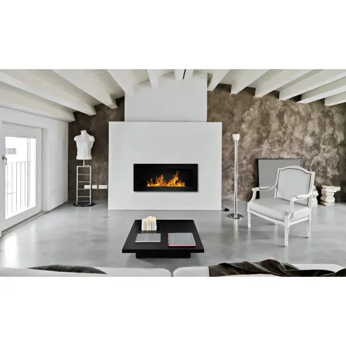 Camino a Bioetanolo da Incasso 2,5kW Nero in Acciaio Inox 90x12x40 cm