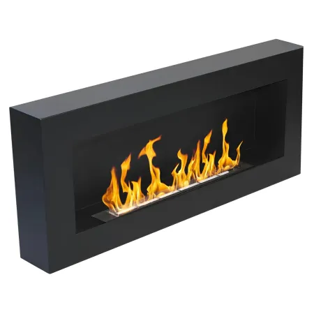 Camino a Bioetanolo da Parete 2,5 KW Nero Fiamma Reale Lana di Roccia