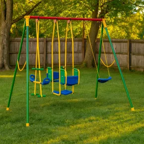 Altalena per Bambini in Acciaio 5 Posti da Giardino Corde Regolabili 2