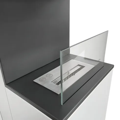 Biocamino da Pavimento con Bruciatore 1,2L Bianco 3,2kW Acciaio Inox