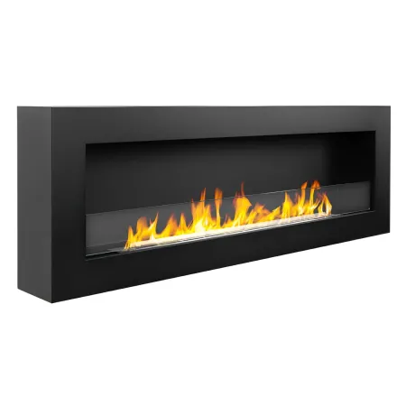 Biocamino da Parete 1,25L 120x40 cm Nero Acciaio Vetro Temperato 3kW