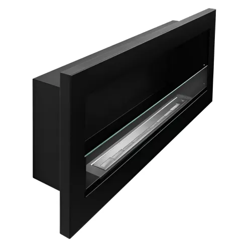 Biocamino da Incasso 1,25L 120x40 cm Nero 3kW con Vetro Fiamma Reale