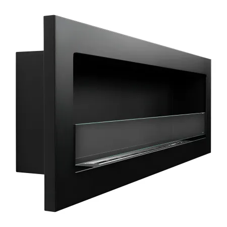 Biocamino da Incasso 1,25L 120x40 cm Nero 3kW con Vetro Fiamma Reale