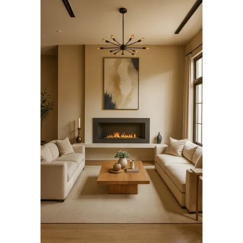 Biocamino da Incasso 1,25L 120x40 cm Nero 3kW con Vetro Fiamma Reale