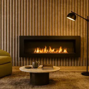 Biocamino da Incasso 1,25L 120x40 cm Nero 3kW con Vetro Fiamma Reale 2