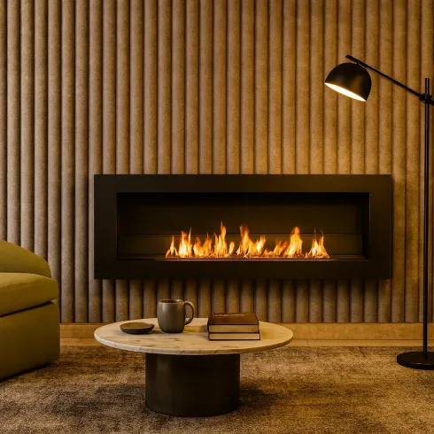 Biocamino da Incasso 1,25L 120x40 cm Nero 3kW con Vetro Fiamma Reale