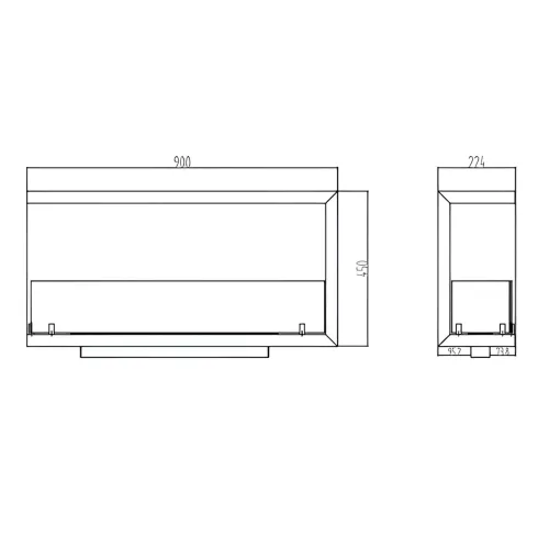 Camino a Bioetanolo 1,5L Nero Angolare a Sinistra da Incasso 90x45 cm