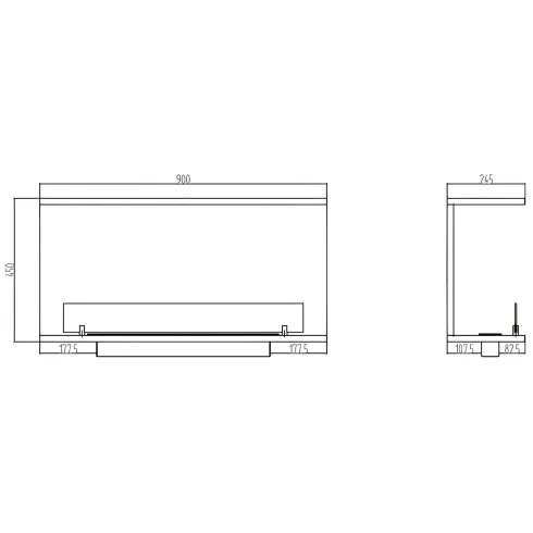 Camino a Bioetanolo Trifacciale da Incasso 90x45 cm 1,5L Nero 3kW