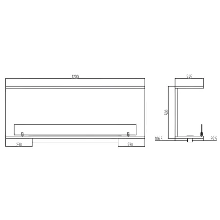 Camino a Bioetanolo Trifacciale da Incasso 120x45 cm 1,25L Nero 3kW