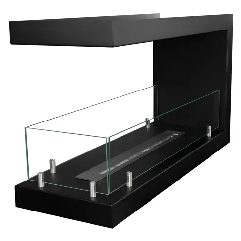 Camino a Bioetanolo 1,5L Nero da Parete 90x50 cm Vetro 3 Lati Aperti
