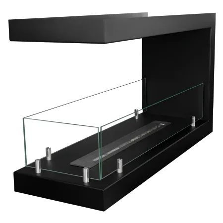 Camino a Bioetanolo 1,5L Nero da Parete 90x50 cm Vetro 3 Lati Aperti