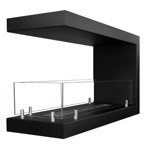 Camino a Bioetanolo 1,5L Nero da Parete 90x50 cm Vetro 3 Lati Aperti